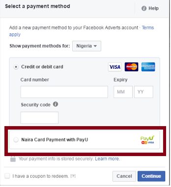 Pay for facebook ads in Nigeria with naira
